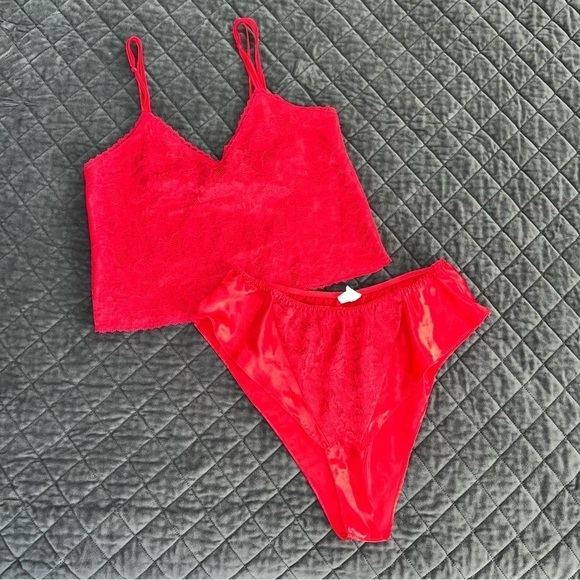 Victoria's Secret Other - Victoria Secret Cami Set Medium Vintage Rare Gold Label pj Red Satin Tank E